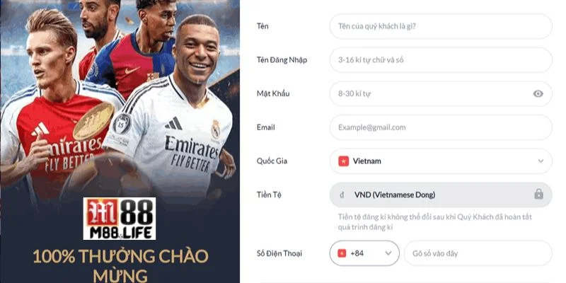 Cung cấp chính xác thông tin đăng ký M88 để nhanh chóng gia nhập bàn cược.