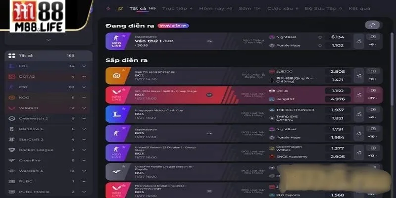 Kho game esport M88 hấp dẫn giúp bạn thả ga lựa chọn.